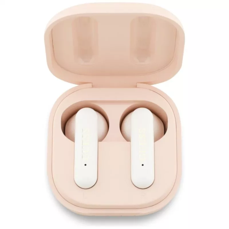 Guess 4G Metal Logo True Wireless Stereo Bluetooth 5.0 ausinės su įkrovimo dėklu - rožinės