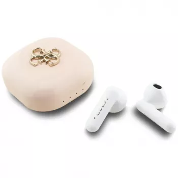 Guess 4G Metal Logo True Wireless Stereo Bluetooth 5.0 ausinės su įkrovimo dėklu - rožinės