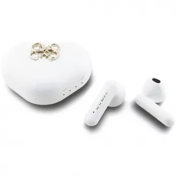 „Guess 4G Metal Logo“ belaidės ausinės (True Wireless Stereo) su įkrovimo dėklu (balta)
