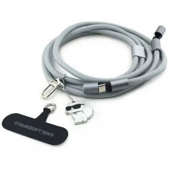 Karl Lagerfeld Crossbody Strap Choupette Charm - Universal Phone Strap / USB-C to USB-C Cable 1,5m (Grey)