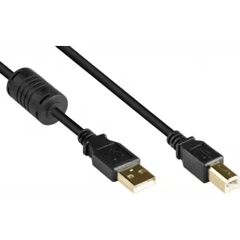 GoodConnections USB 2.0 laidas USB Type A į USB Type B su ferito šerdimi, auksuoti kontaktai, juodas, 5 m (GC-M0083)