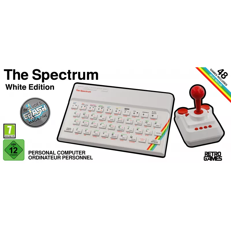 Retro Games The Spectrum White Edition – ZX Spectrum HD konsolė su vairalazde ir 40+ iš anksto įkeltų žaidimų