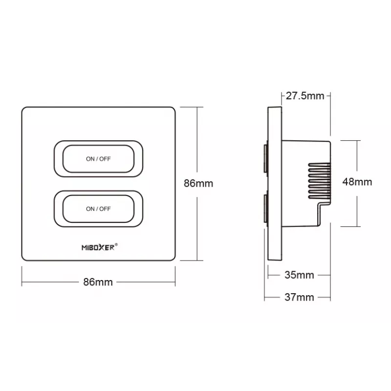 MIBOXER ESW2B 2-Gang Smart Switch LED nuotolinio valdymo pultas su WiFi ir 2,4GHz judesio jutikliu bei reguliatoriumi