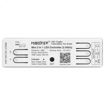 Miboxer MR2 LED valdiklis Mini 2in1 vienspalvis/dvigubas baltas 2,4GHz RF