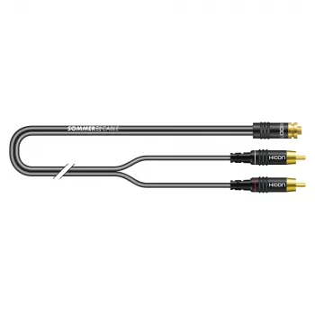 Sommer Cable SC-Onyx 2008 garso adapterio kabelis, 2 x 1 x 0,08 mm², 2x RCA kištukai – 3,5 mm stereo lizdas, HICON, juodos spalvos, 2,5 m (O84W-0250-SW)