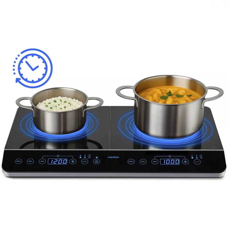 MEDION LIFE Double Induction Cooktop MD 15324 (Juoda, 3500 W, 2x Ø 20 cm)