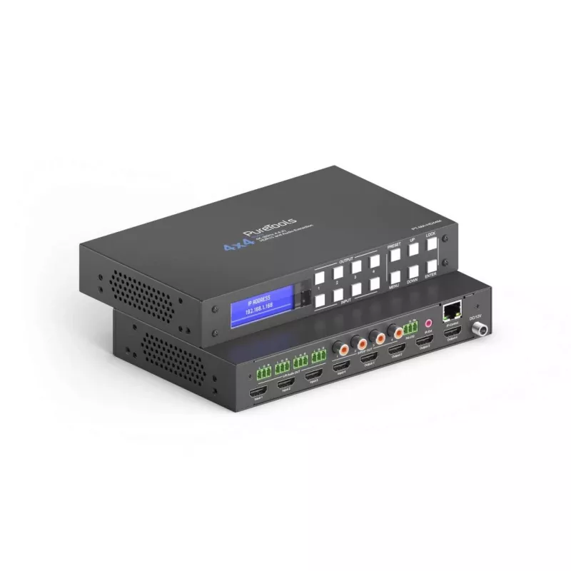 PureLink PureTools PT-MA-HD44M HDMI 2.0 matrica 4x4 4K 60Hz 4:4:4 HDR10 ir garsas – KVM jungiklis – RS-232