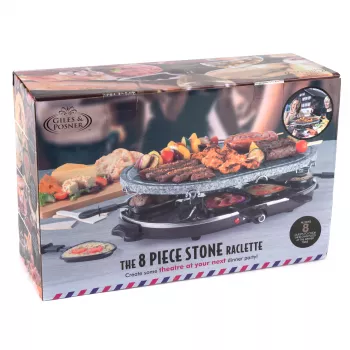 Giles & Posner EK1872GV2VDE Stalo akmeninis racletės grilis - 1200W, 8 asmenims, juoda/pilka