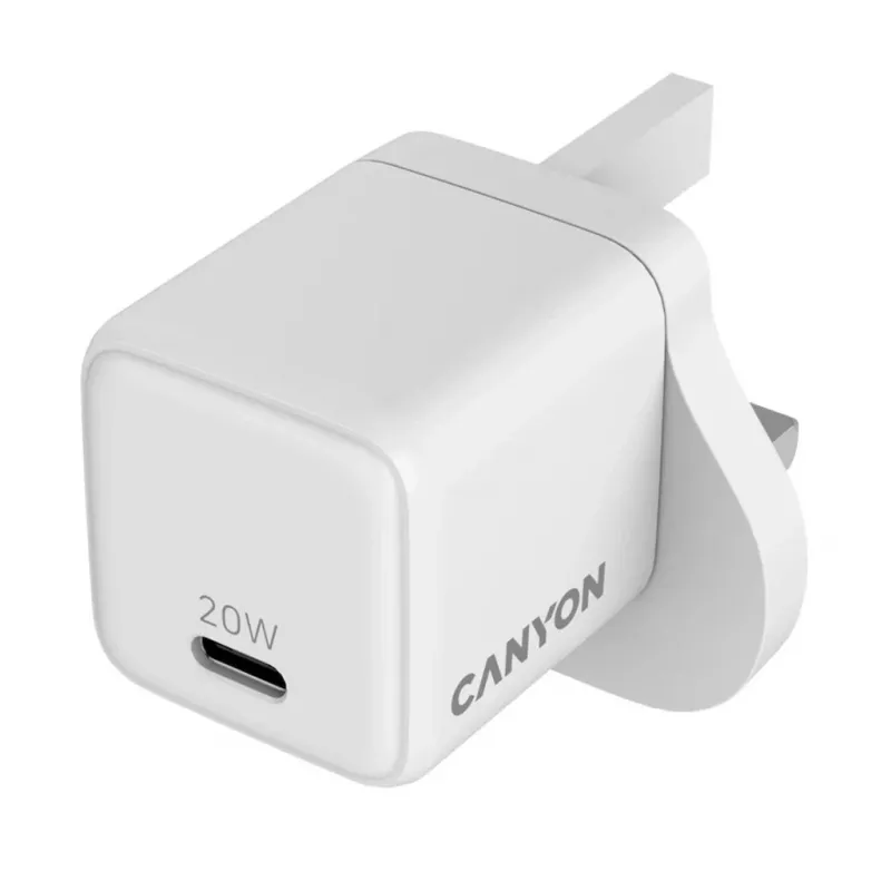 CANYON CU20C GaN 20W USB-C PD sieninis įkroviklis (UK kištukas, baltas)