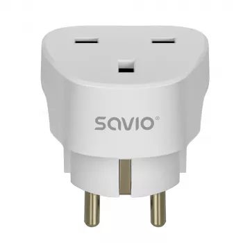 SAVIO kelioninis adapteris UK lizdas - EU kištukas baltas
