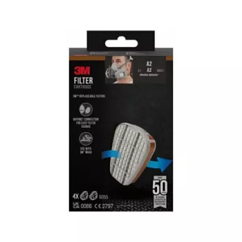 3M 6055 A2 dujų filtras respiratoriams, 4 poros (8 filtrai), EN 14387:2004 + A1:2008