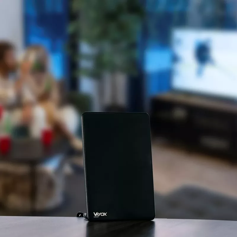 VAYOX VA0091 Vidinė DVB-T/T2 antena su stiprintuvu, juoda