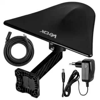 VAYOX DigiActiv VA0023 aktyvi išorinė DVB-T/T2 antena su 4G LTE filtru VHF UHF juostoms, juoda