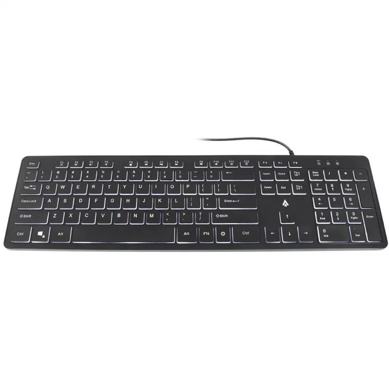 Accura Artesia ACC-K1408 apšviesta laidinė membraninė klaviatūra, pilno dydžio QWERTY, daugiaspalvis LED, juoda