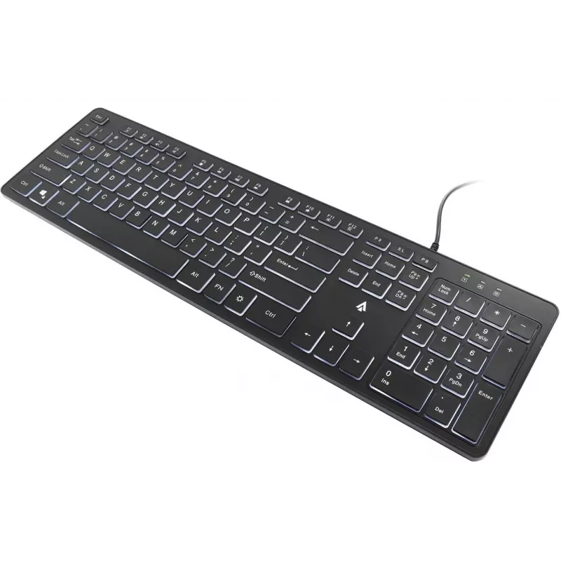 Accura Artesia ACC-K1408 apšviesta laidinė membraninė klaviatūra, pilno dydžio QWERTY, daugiaspalvis LED, juoda