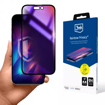 3MK Rainbow Privacy Screen Protector for Apple iPhone 16 Plus, Grūdintas Stiklas, 9H Kietis, 2 Krypčių Privatumo Filtras, Apsauga nuo Pirštų Atspaudų, 0,33mm