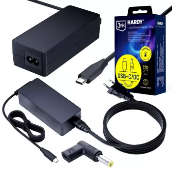 3MK PROTECTION 3mk HARDY® nešiojamojo kompiuterio maitinimo adapteris 65W, skirtas IBM/Lenovo/Asus/Toshiba/Acer/Compaq/HP/Dell, 20V USB-C/DC 5,5x2,5mm