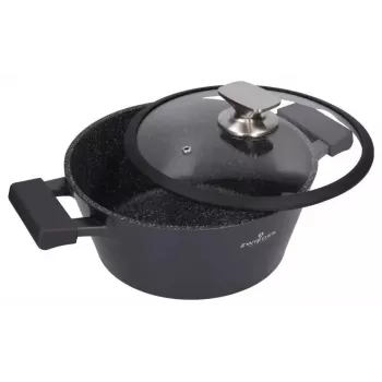Zwieger Black Stone 6 dalių puodų rinkinys su dangčiais, kaltas aliuminis, tinka indukcinėms kaitlentėms, juodas