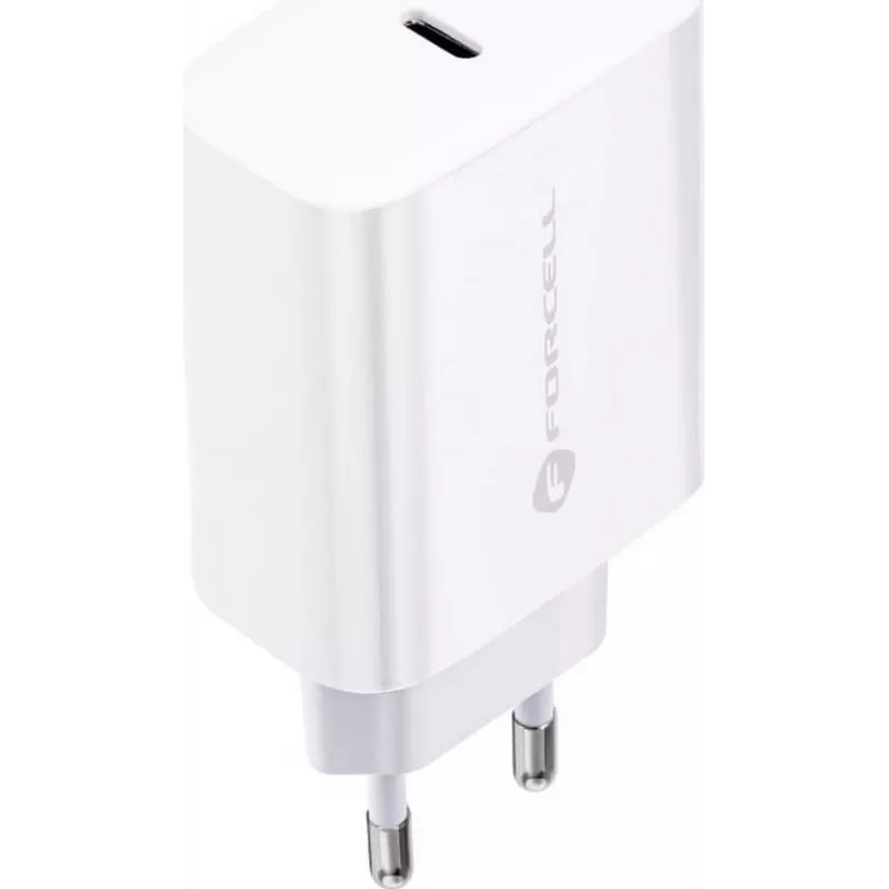 FORCELL F-ENERGY TFK-TC-20WPD USB-C sieninis įkroviklis su USB-C į Lightning laidu, 20W PD QC4.0, 3A, baltas