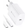 FORCELL F-ENERGY TFK-TC-25WPD USB-C sieninis įkroviklis 25W PD QC 3.0 su USB-C į USB-C laidu 3A baltas