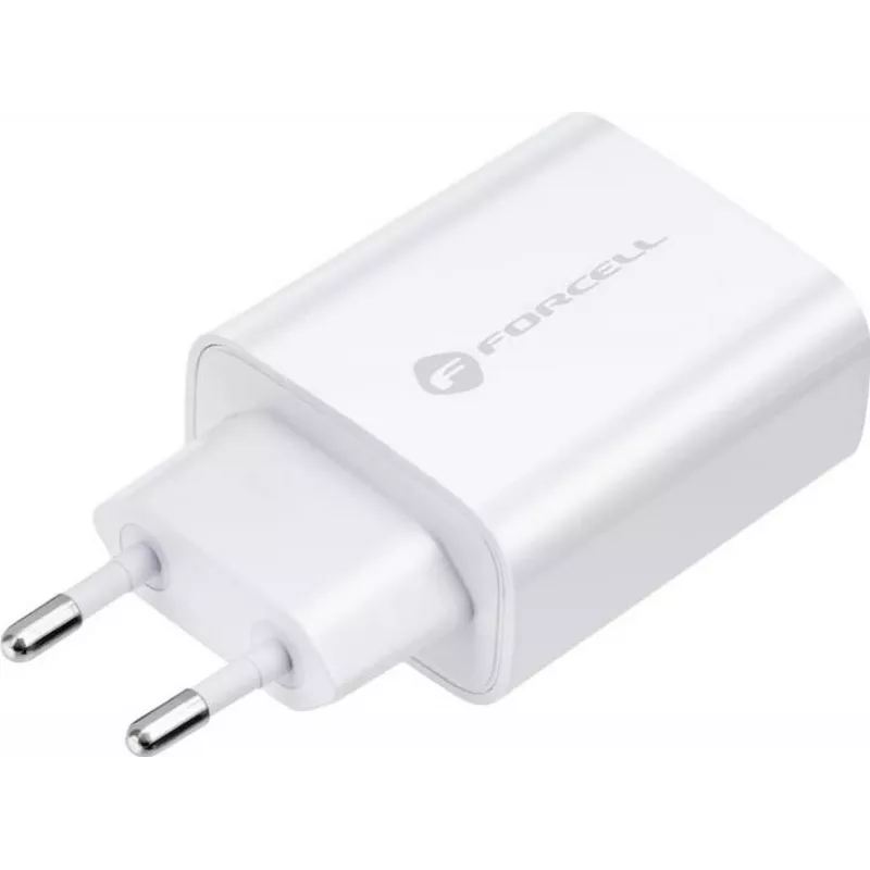 FORCELL F-ENERGY TFK-TC-25WPD USB-C sieninis įkroviklis 25W PD QC 3.0 su USB-C į USB-C laidu 3A baltas