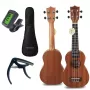 MOZOS GECKO Soprano Ukulele rinkinys - natūrali mediena, 12 griovelių, nailoninės stygos, komplekte krepšys, derintuvas, plektrai, diržas, atsarginės stygos, valymo šluostė