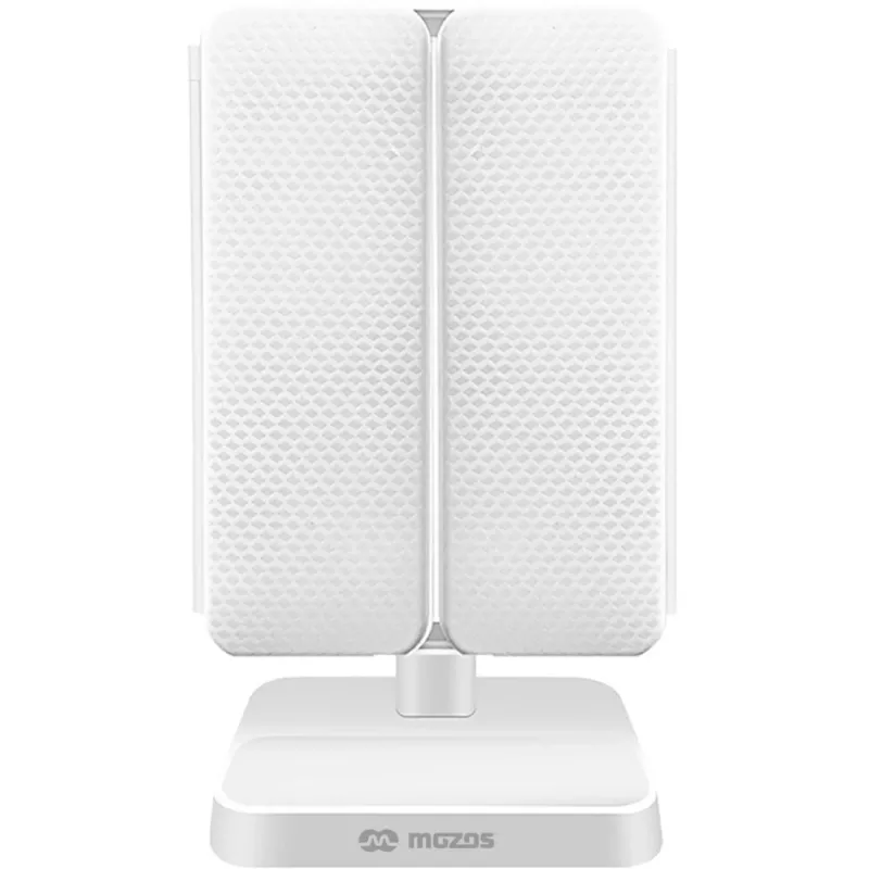 MOZOS ML10X LED Makeup Mirror su 10x padidinimu, 3 spalvų režimais, nuolatiniu reguliavimu, 360° sukimu, įkraunamas per USB-C, baltas