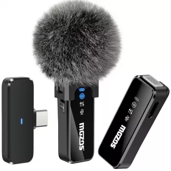 MOZOS MX2-DUAL belaidžių segamųjų mikrofonų rinkinys telefonams, 2 mikrofonai, 2,4 GHz, USB-C