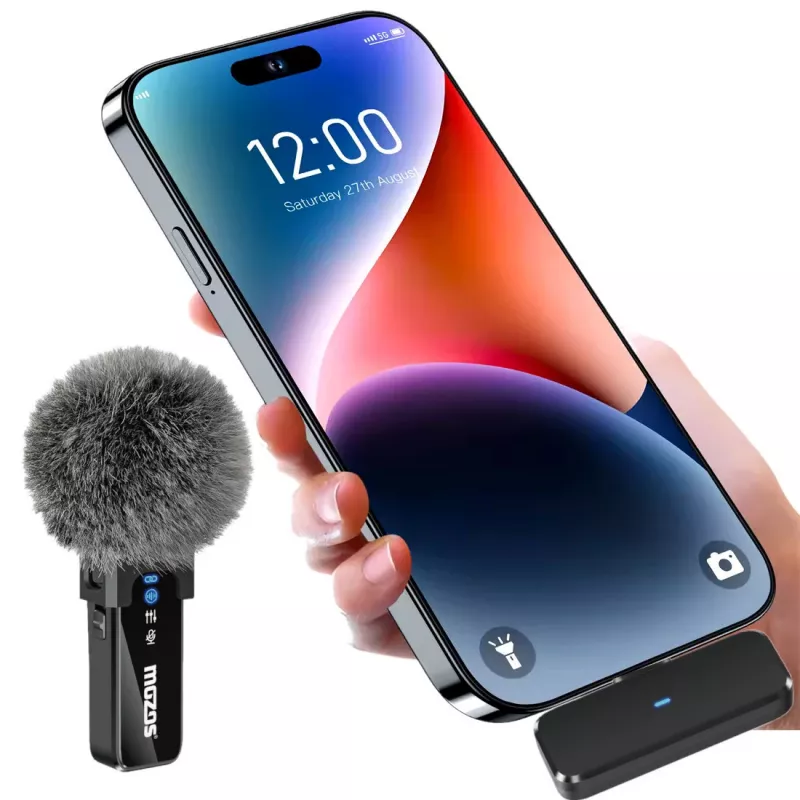 MOZOS MX2-DUAL belaidžių segamųjų mikrofonų rinkinys telefonams, 2 mikrofonai, 2,4 GHz, USB-C