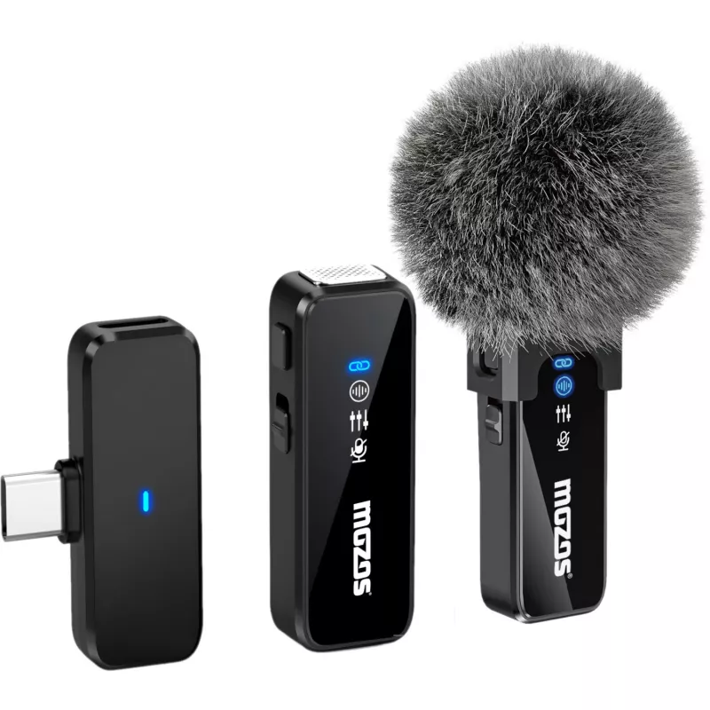 MOZOS MX2-DUAL belaidžių segamųjų mikrofonų rinkinys telefonams, 2 mikrofonai, 2,4 GHz, USB-C