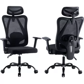 MOZOS ERGO-X Ergonomic Office Chair with Adjustable Lumbar Support and Headrest, Black