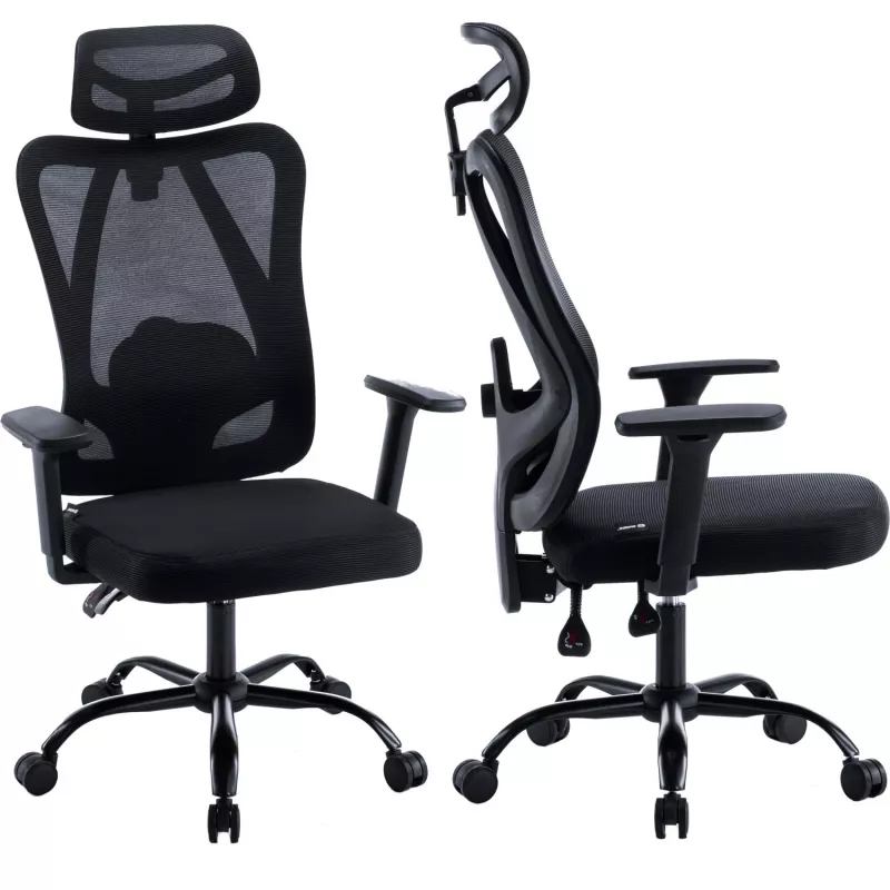 MOZOS ERGO-X Ergonomic Office Chair with Adjustable Lumbar Support and Headrest, Black