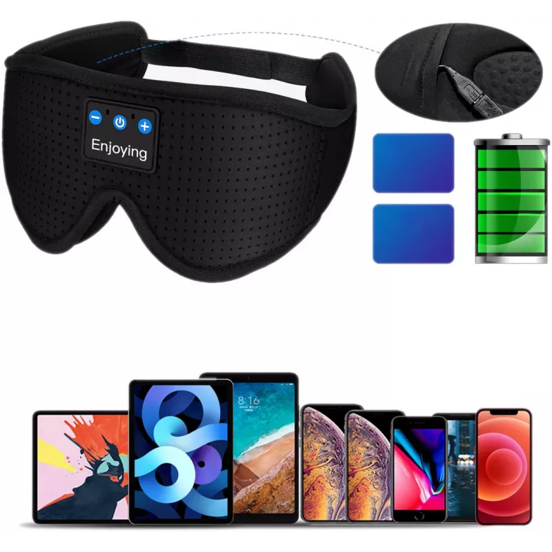 MOZOS LC001-V2 Bluetooth miego kaukė su stereo garsiakalbiais, juoda
