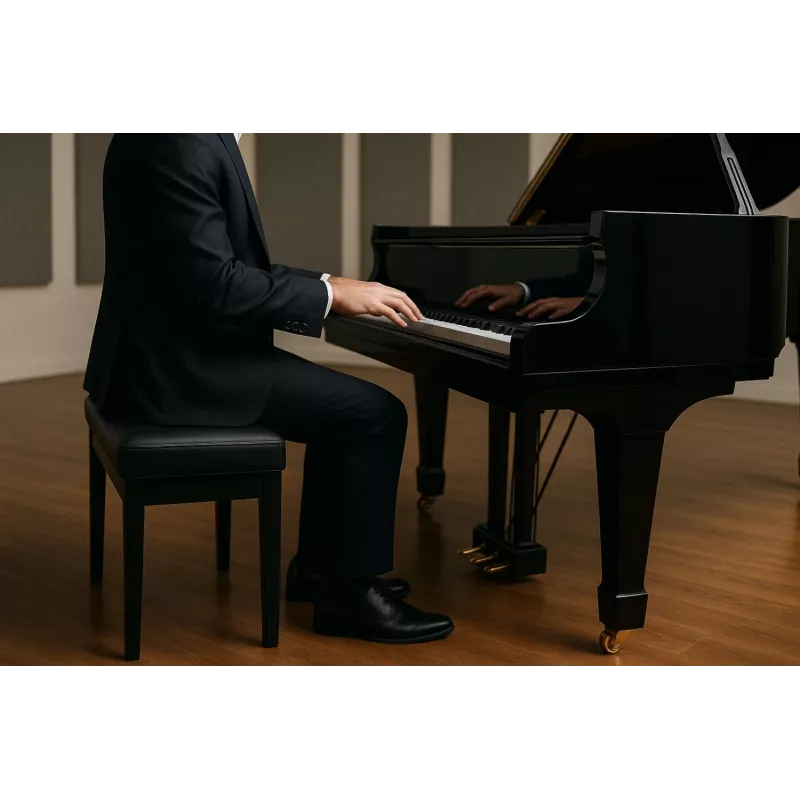 MOZOS PB03 pianino suoliukas – reguliuojamas aukštis, eko-oda, juodas