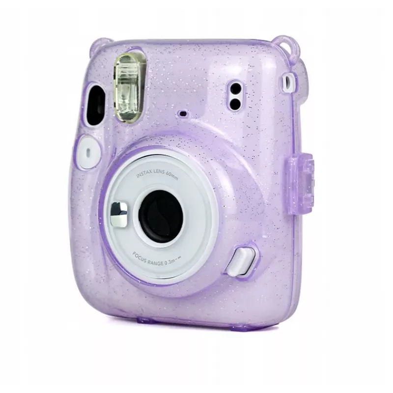LOVEINSTANT apsauginis dėklas Fujifilm Instax Mini 11 – skaidrus violetinis su blizgučiais
