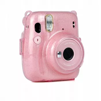 LOVEINSTANT apsauginis dėklas, skirtas Fujifilm Instax Mini 11 – permatomas rožinis su blizgučiais