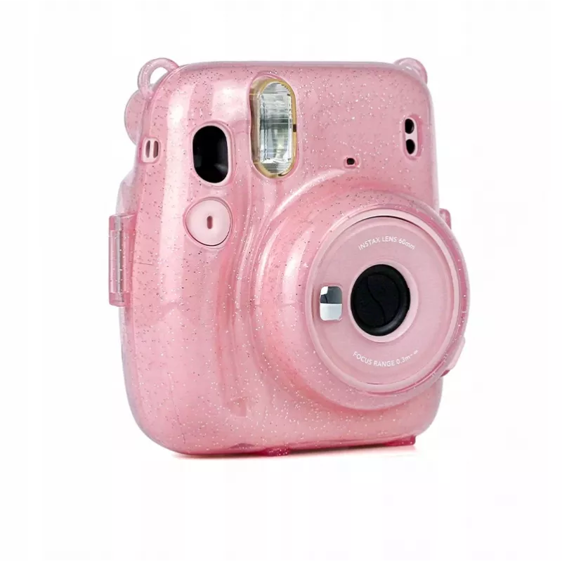 LOVEINSTANT apsauginis dėklas, skirtas Fujifilm Instax Mini 11 – permatomas rožinis su blizgučiais