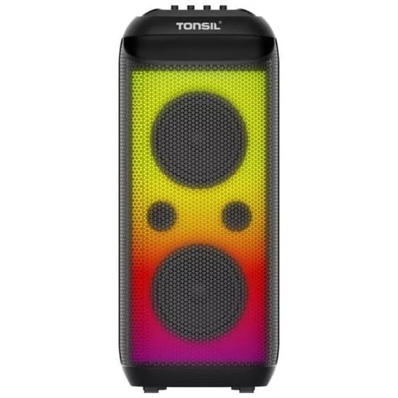 TONSIL Party Dance 1600 nešiojamas Bluetooth kolonėlių garsiakalbis su LED šviesomis, karaoke, 1600W PMPO, 80W RMS, 10 inch žemų dažnių garsiakalbiu, TWS, FM radiju, mikrofonu ir nuotolinio valdymo pulteliu