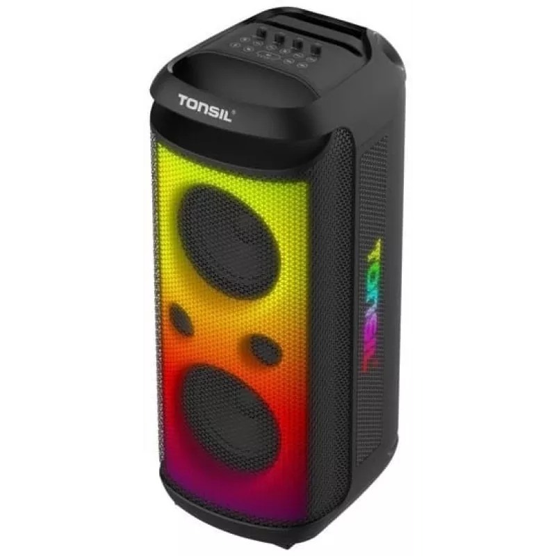 TONSIL Party Dance 1600 nešiojamas Bluetooth kolonėlių garsiakalbis su LED šviesomis, karaoke, 1600W PMPO, 80W RMS, 10 inch žemų dažnių garsiakalbiu, TWS, FM radiju, mikrofonu ir nuotolinio valdymo pulteliu