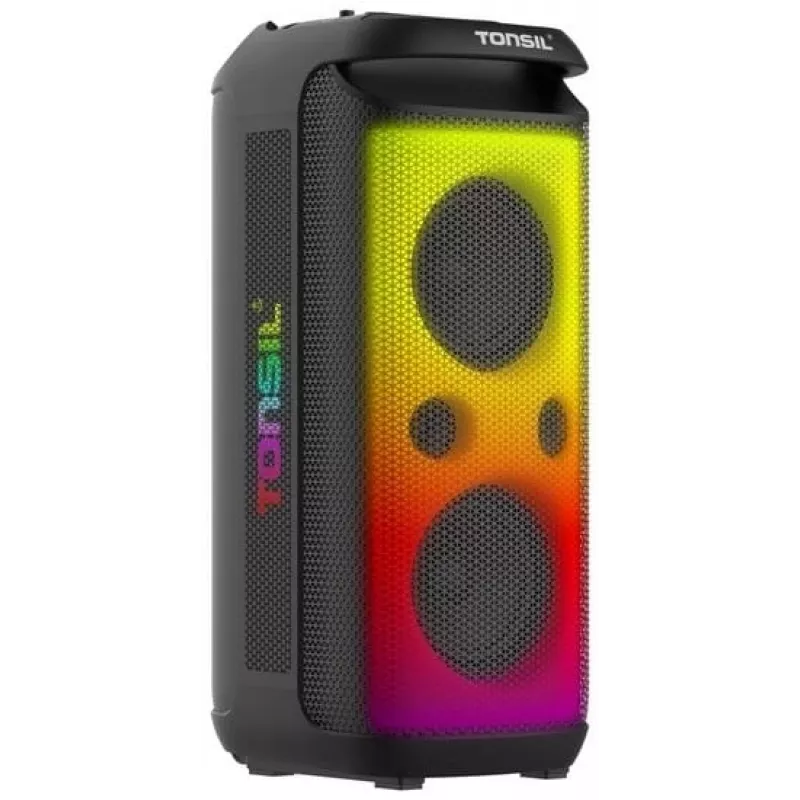 TONSIL Party Dance 1600 nešiojamas Bluetooth kolonėlių garsiakalbis su LED šviesomis, karaoke, 1600W PMPO, 80W RMS, 10 inch žemų dažnių garsiakalbiu, TWS, FM radiju, mikrofonu ir nuotolinio valdymo pulteliu