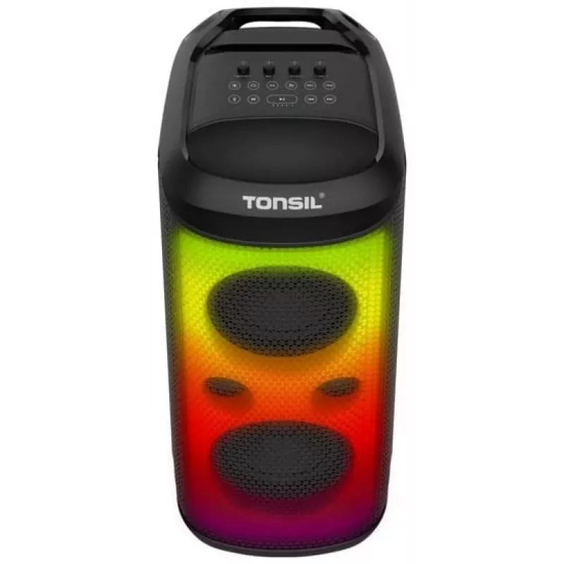 TONSIL Party Dance 1600 nešiojamas Bluetooth kolonėlių garsiakalbis su LED šviesomis, karaoke, 1600W PMPO, 80W RMS, 10 inch žemų dažnių garsiakalbiu, TWS, FM radiju, mikrofonu ir nuotolinio valdymo pulteliu