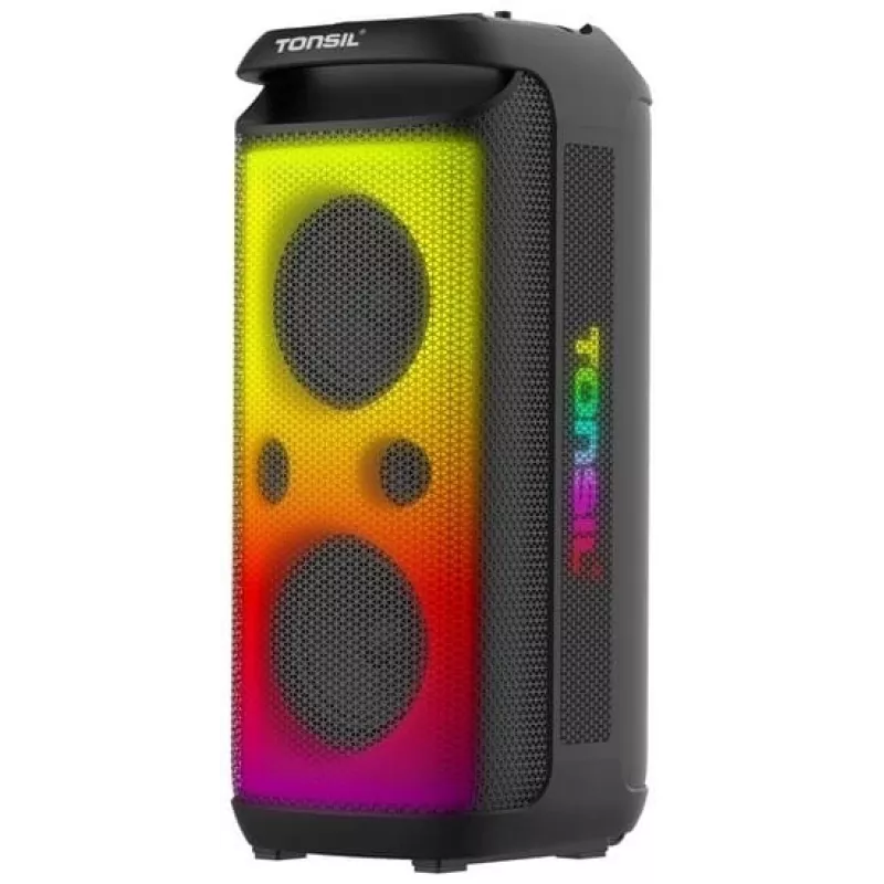 TONSIL Party Dance 1600 nešiojamas Bluetooth kolonėlių garsiakalbis su LED šviesomis, karaoke, 1600W PMPO, 80W RMS, 10 inch žemų dažnių garsiakalbiu, TWS, FM radiju, mikrofonu ir nuotolinio valdymo pulteliu