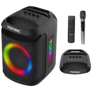 Tonsil Party Dance 800 nešiojamas Bluetooth garsiakalbis su karaoke, disko LED, 80 W RMS, 2x8 inch žemų dažnių garsiakalbiais, juodas