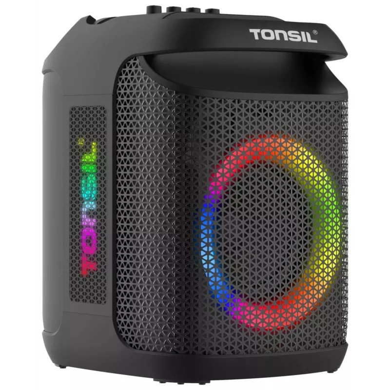 Tonsil Party Dance 800 nešiojamas Bluetooth garsiakalbis su karaoke, disko LED, 80 W RMS, 2x8 inch žemų dažnių garsiakalbiais, juodas