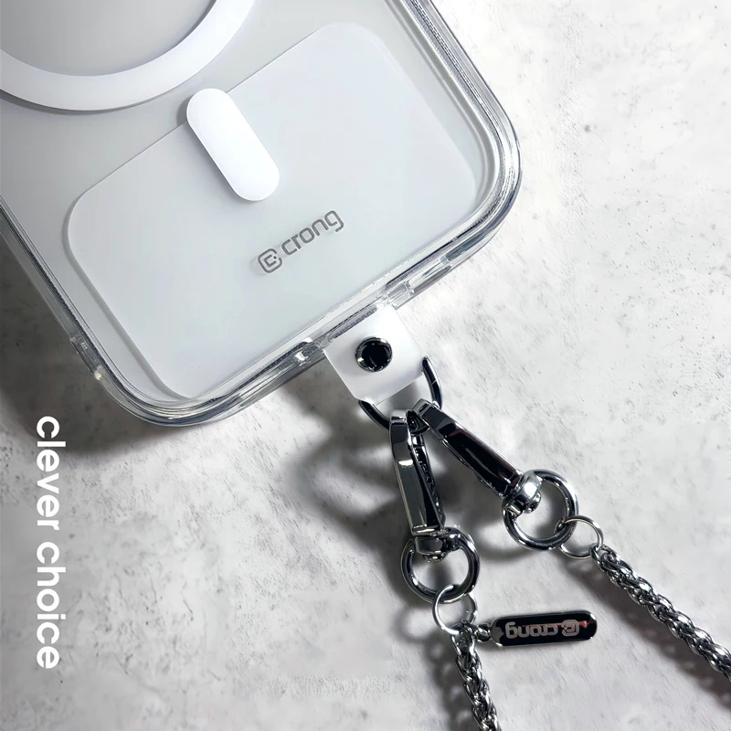 Crong Phone Crossbody Lanyard su sidabrine grandinėle - Universalus išmaniojo telefono dirželis