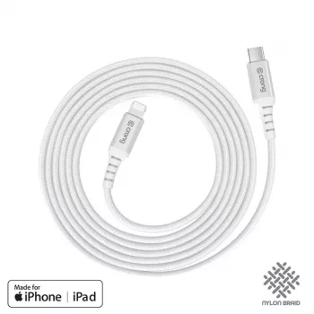 Crong Armor Link USB-C į Lightning greitojo įkrovimo MFi laidas 150 cm baltas