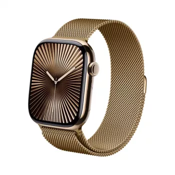 Crong Milano Steel nerūdijančio plieno tinklinis laikrodžio dirželis, skirtas Apple Watch 44/45/46/49 mm – rožinis auksas