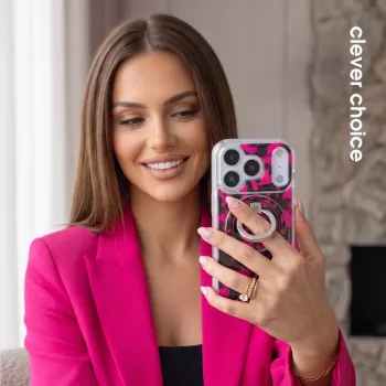 Crong Deluxe RING Holder – Magnetinis telefono žiedo laikiklis su MagSafe (Pink Tortoise)