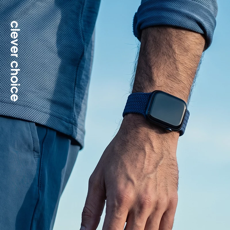 Crong Wave Band Braided Nylon Solo Loop, skirta Apple Watch 44/45/46/49 mm (Navy Blue)