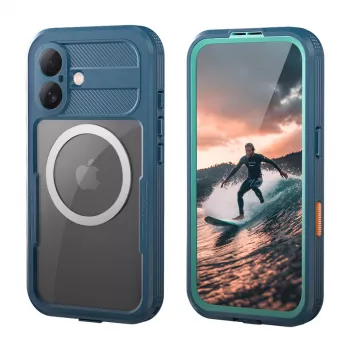 Crong Seal Cover IP68 Waterproof Case, skirta Apple iPhone 17 – Marine Blue